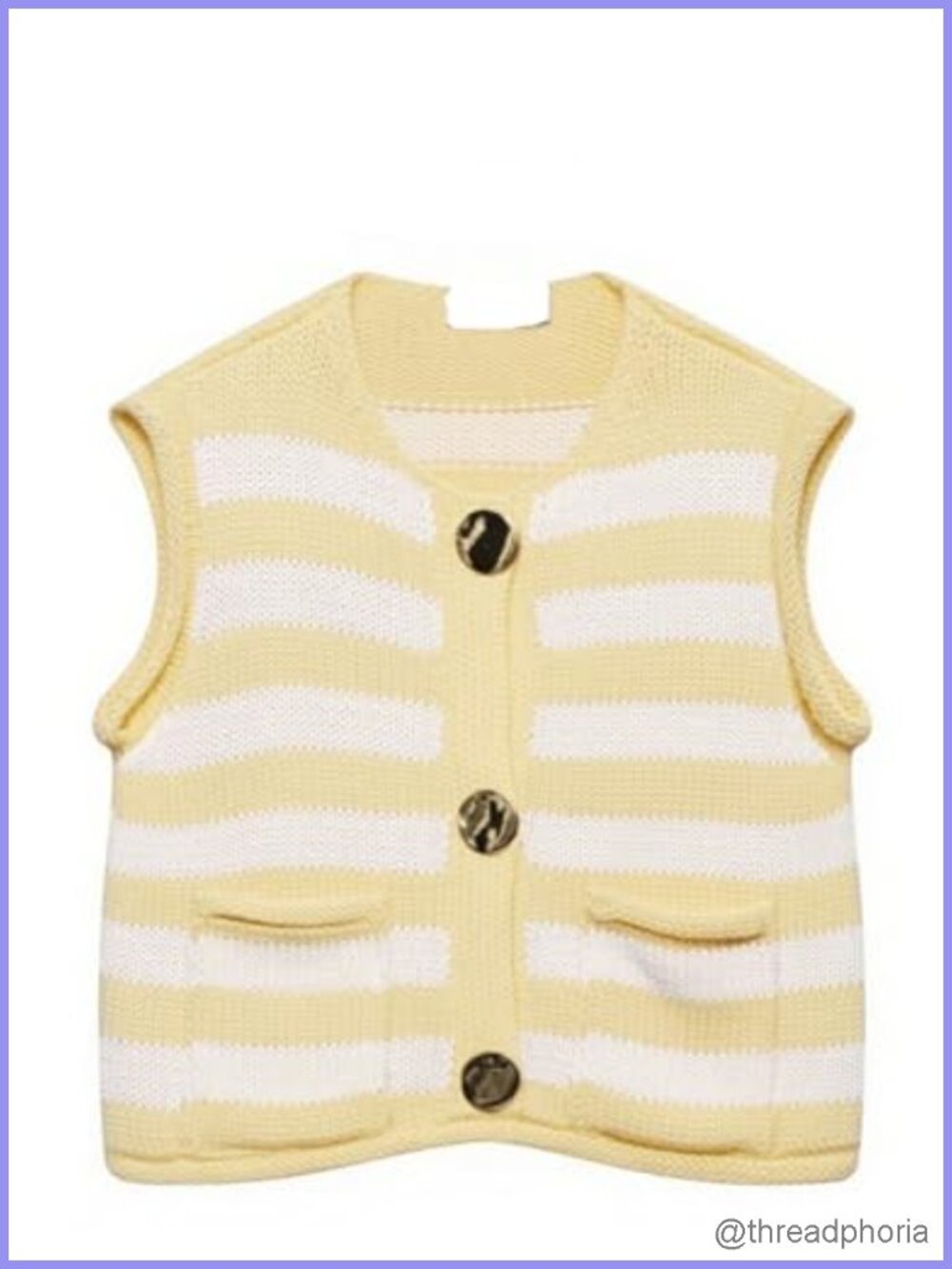 Women's Striped Knitted Cropped Sweater Vest Sleeveless Button Front Top with
